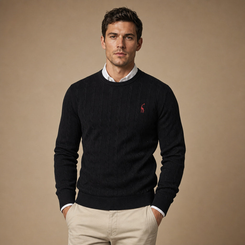 Crew Neck Jumper Honeycomb Knit Black – Product Photo