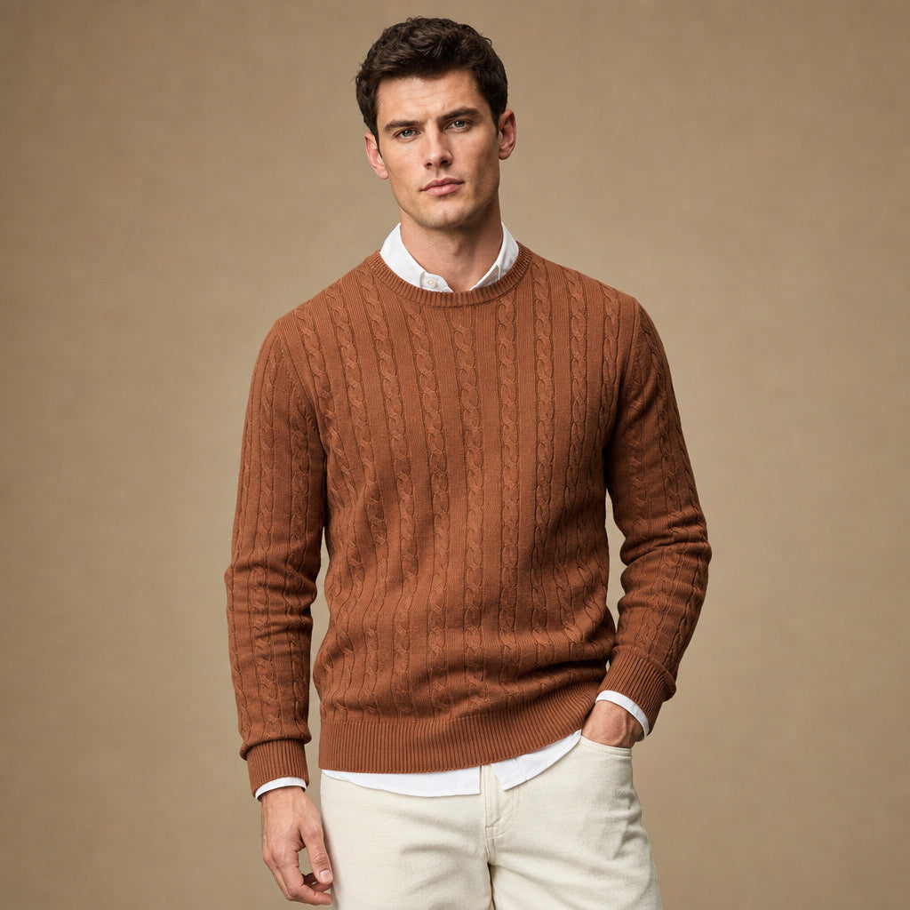Crew Neck Jumper Honeycomb Knit Brown – Product Photo