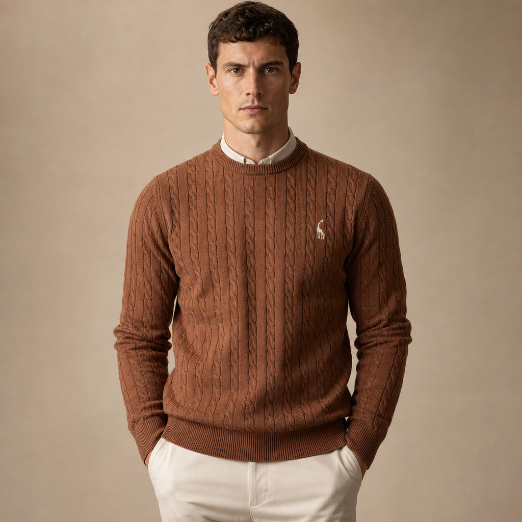 Crew Neck Jumper Honeycomb Knit in Brown – Tomosino Premium Menswear