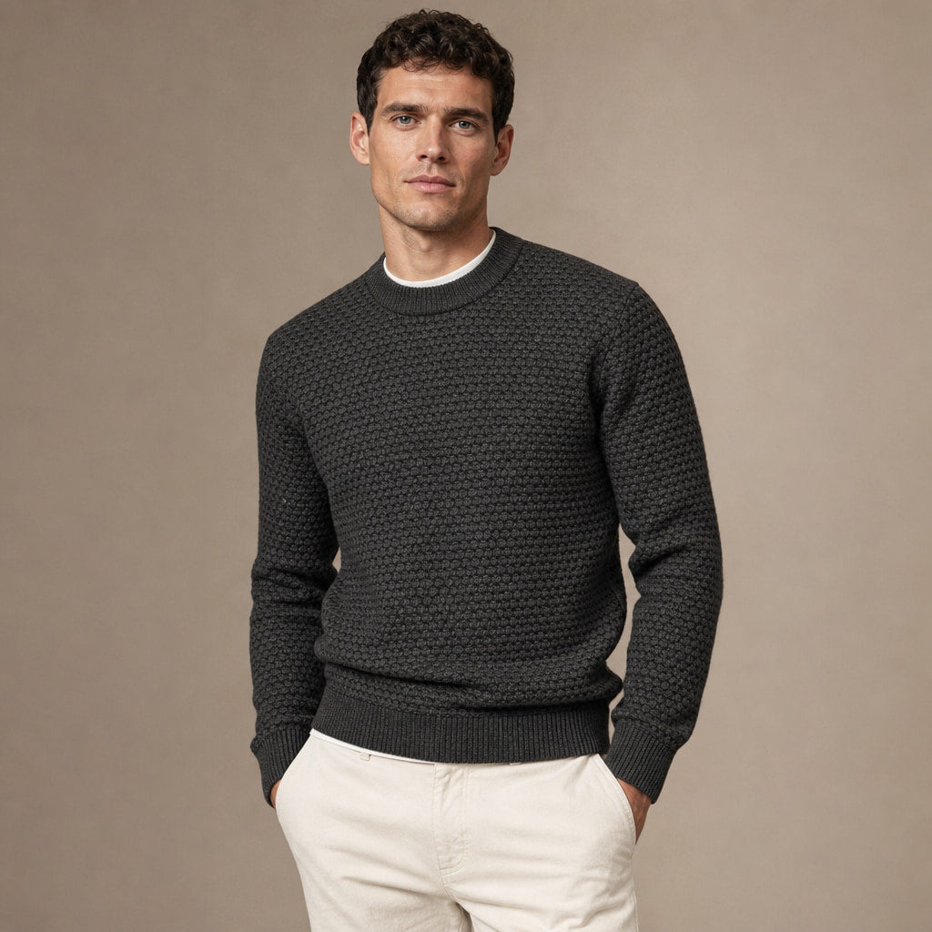 Crew Neck Jumper Honeycomb Knit Dark Gray – Product Photo