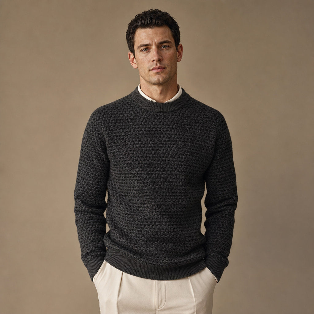 Crew Neck Jumper Honeycomb Knit in Dark Gray – Tomosino Premium Menswear