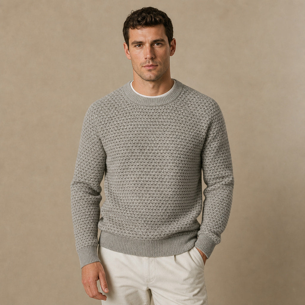 Crew Neck Jumper Honeycomb Knit Light Gray – Product Photo