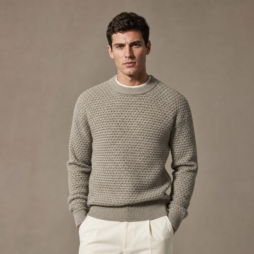 Crew Neck Jumper Honeycomb Knit in Light Gray – Tomosino Premium Menswear