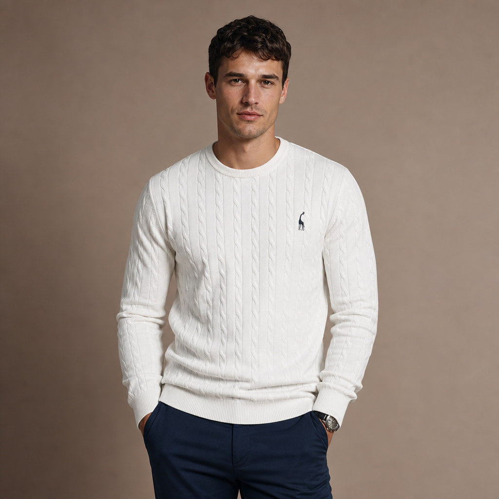 Crew Neck Jumper Honeycomb Knit White – Product Photo