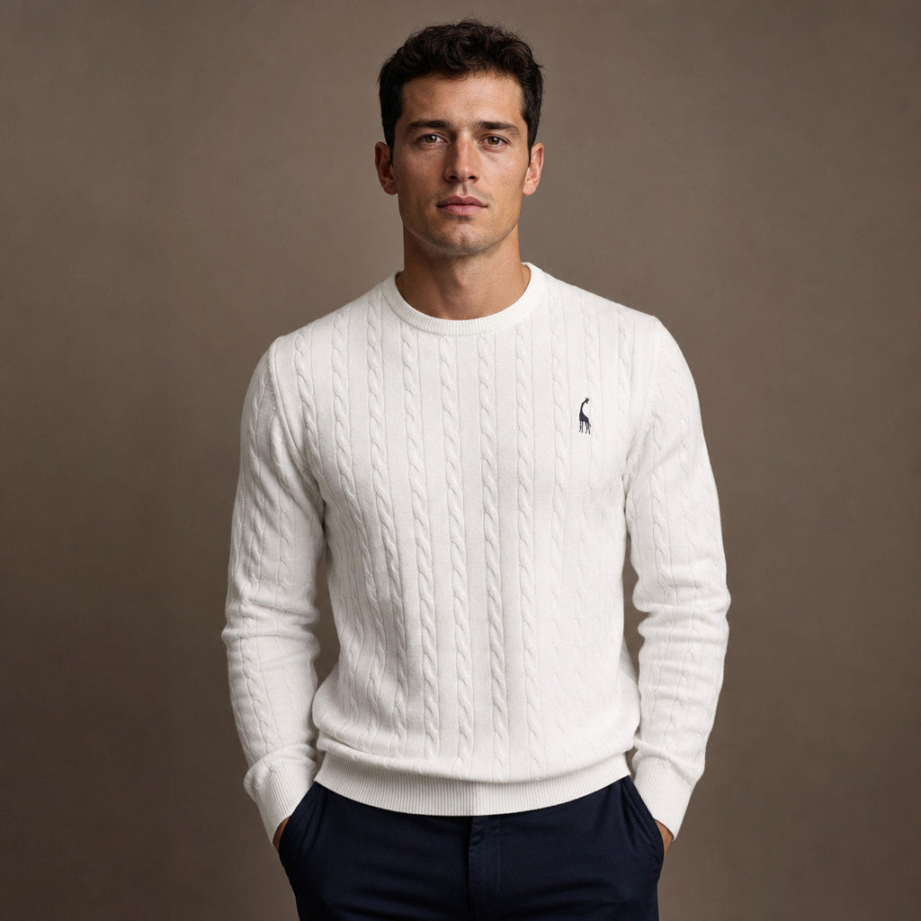 Crew Neck Jumper Honeycomb Knit in White – Tomosino Premium Menswear