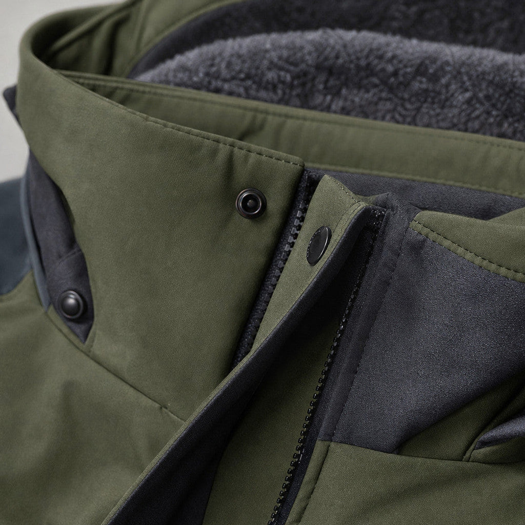 Stanford | Windbreaker Coat Removable Hood Green – Fabric and Detail Close-Up