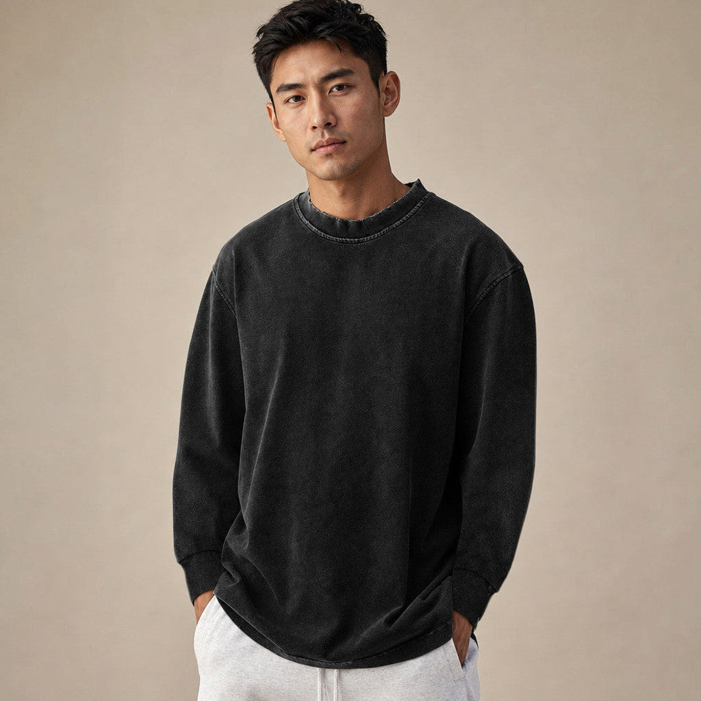 Stinson | Long Sleeve T Shirt Crew Neck Relaxed Fit Black – Product Photo