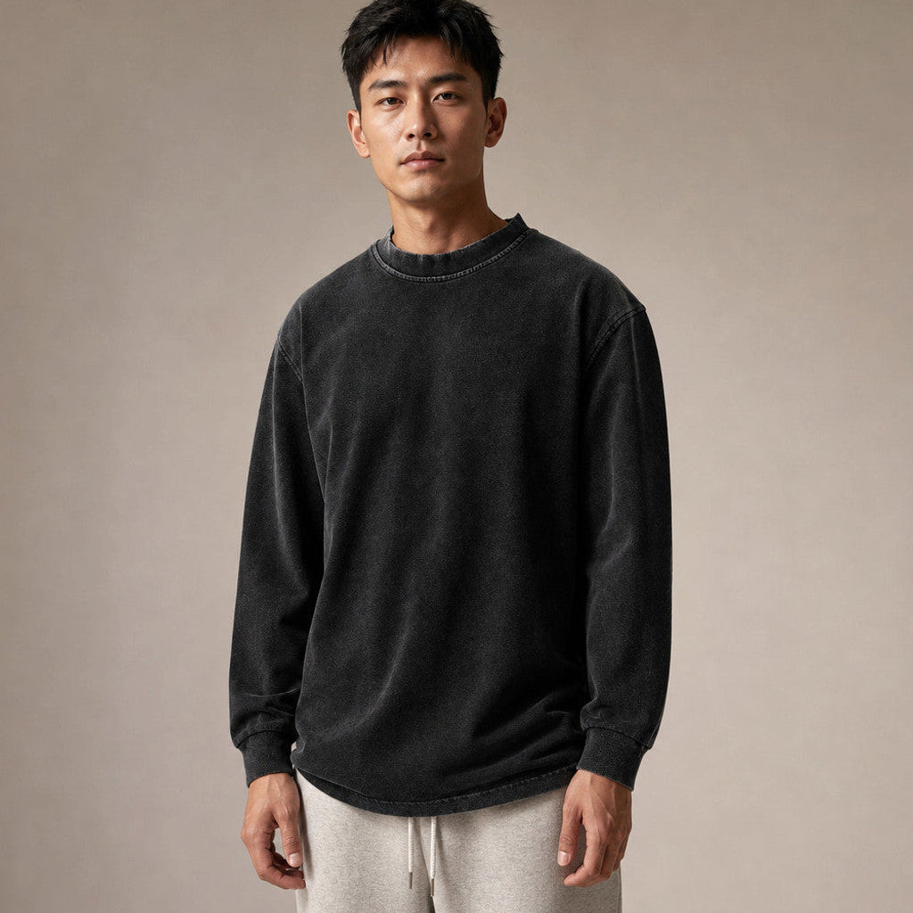 Stinson | Long Sleeve T Shirt Crew Neck Relaxed Fit in Black – Premium Editorial