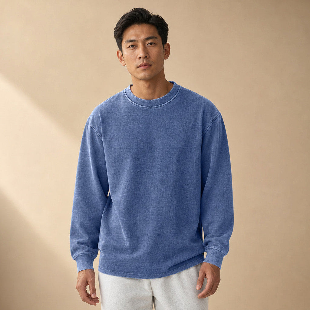 Stinson | Long Sleeve T Shirt Crew Neck Relaxed Fit in Blue – Premium Editorial