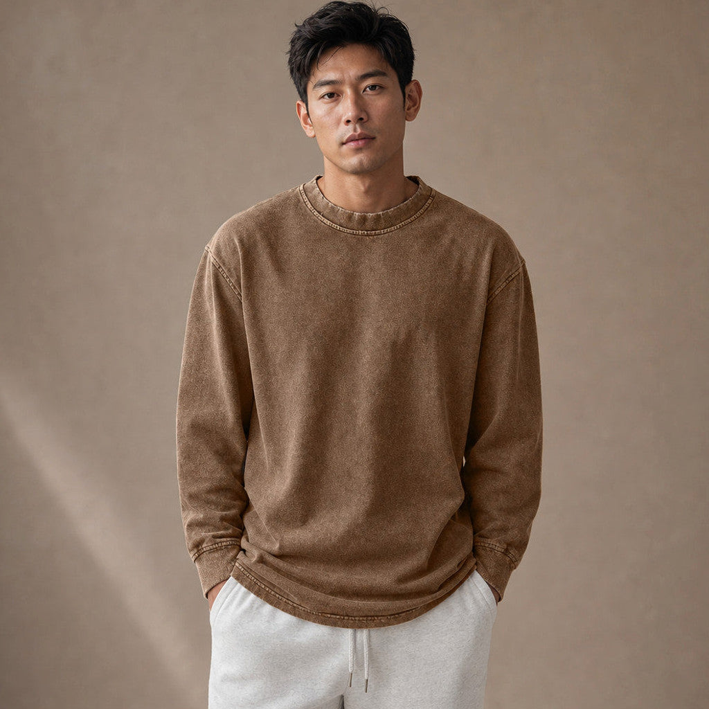 Stinson | Long Sleeve T Shirt Crew Neck Relaxed Fit Brown – Product Photo