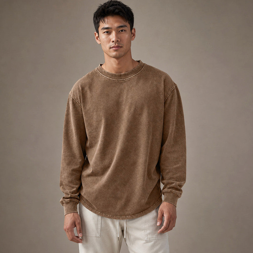 Stinson | Long Sleeve T Shirt Crew Neck Relaxed Fit in Brown – Premium Editorial