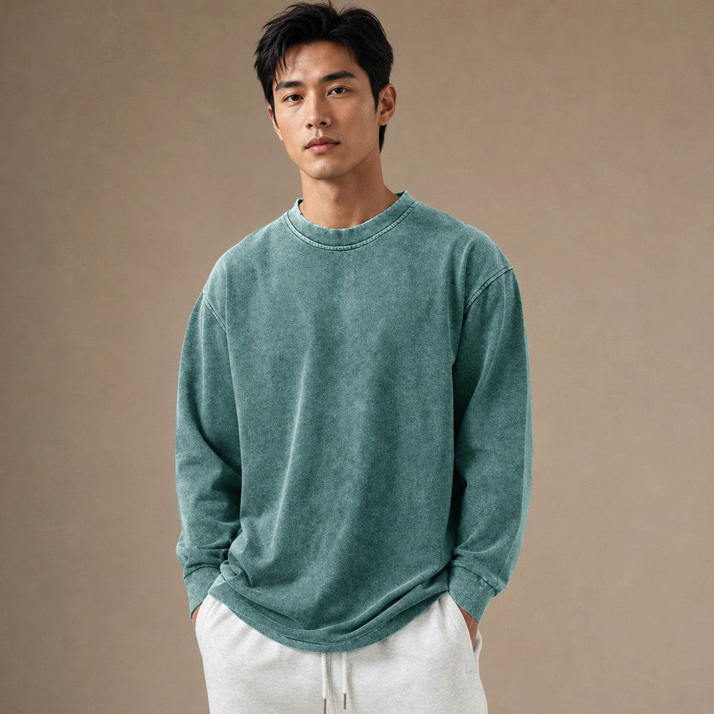 Stinson | Long Sleeve T Shirt Crew Neck Relaxed Fit Green – Product Photo