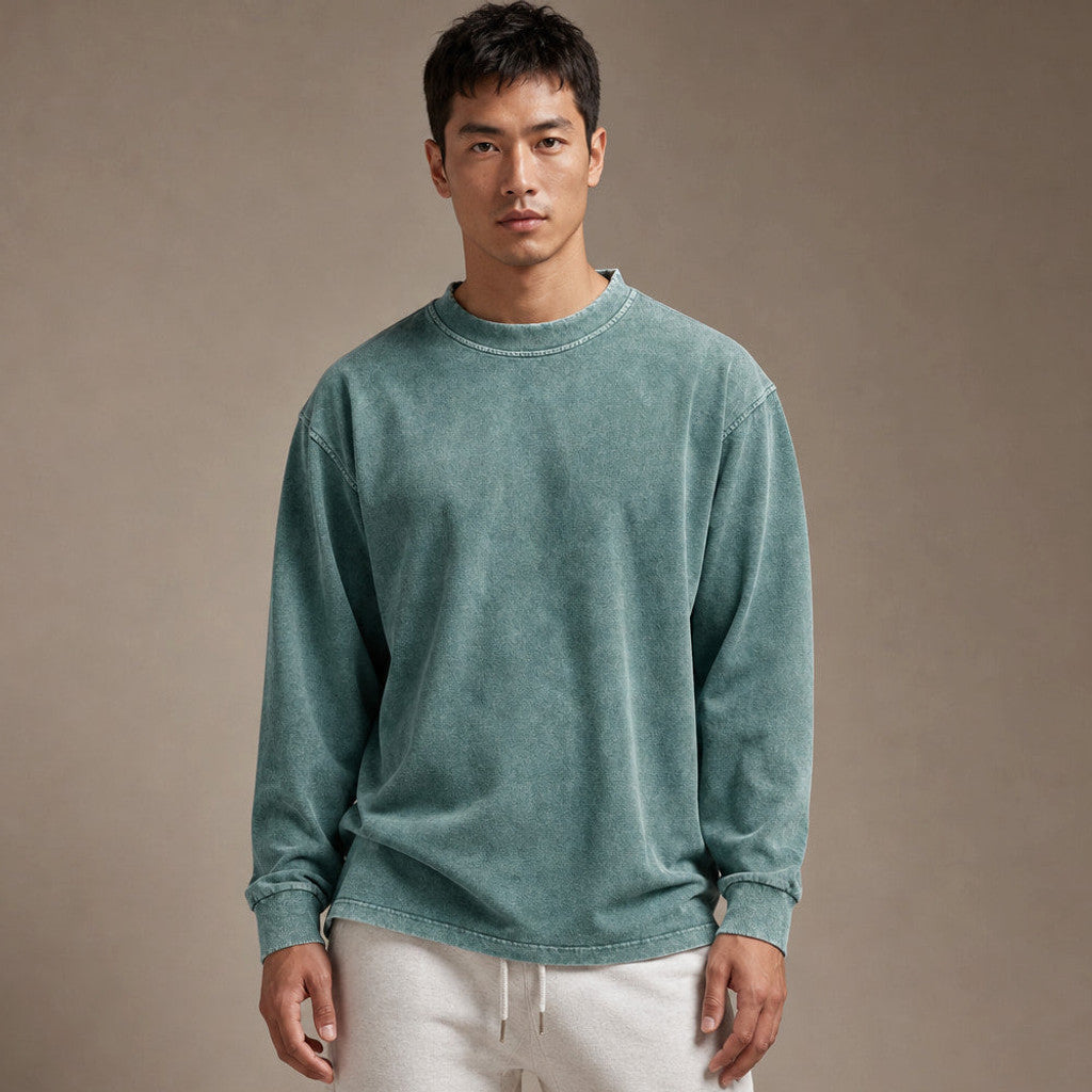 Stinson | Long Sleeve T Shirt Crew Neck Relaxed Fit in Green – Premium Editorial