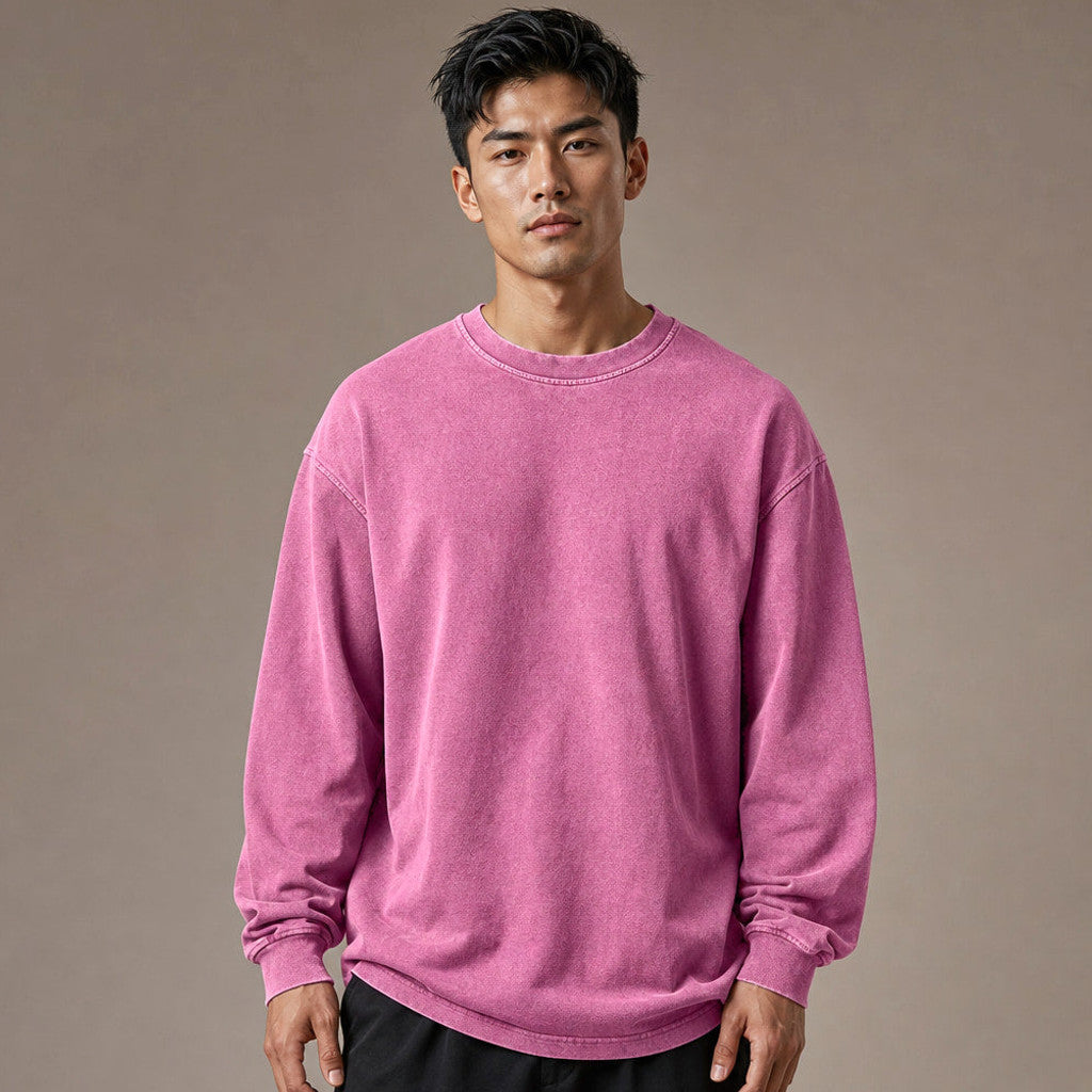 Stinson | Long Sleeve T Shirt Crew Neck Relaxed Fit in Pink – Premium Editorial