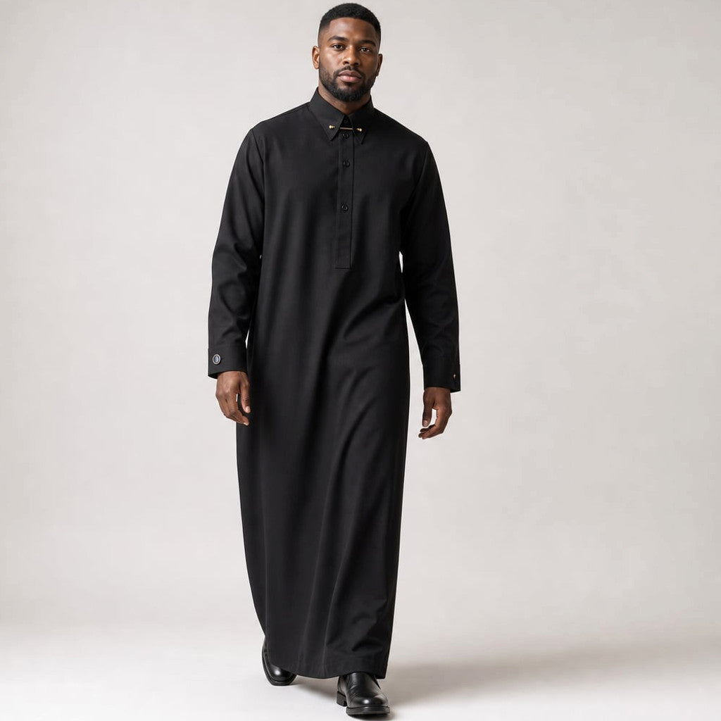Stravan | Dress Shirt French Cuffs Collar Bar Detail Black – Product Photo