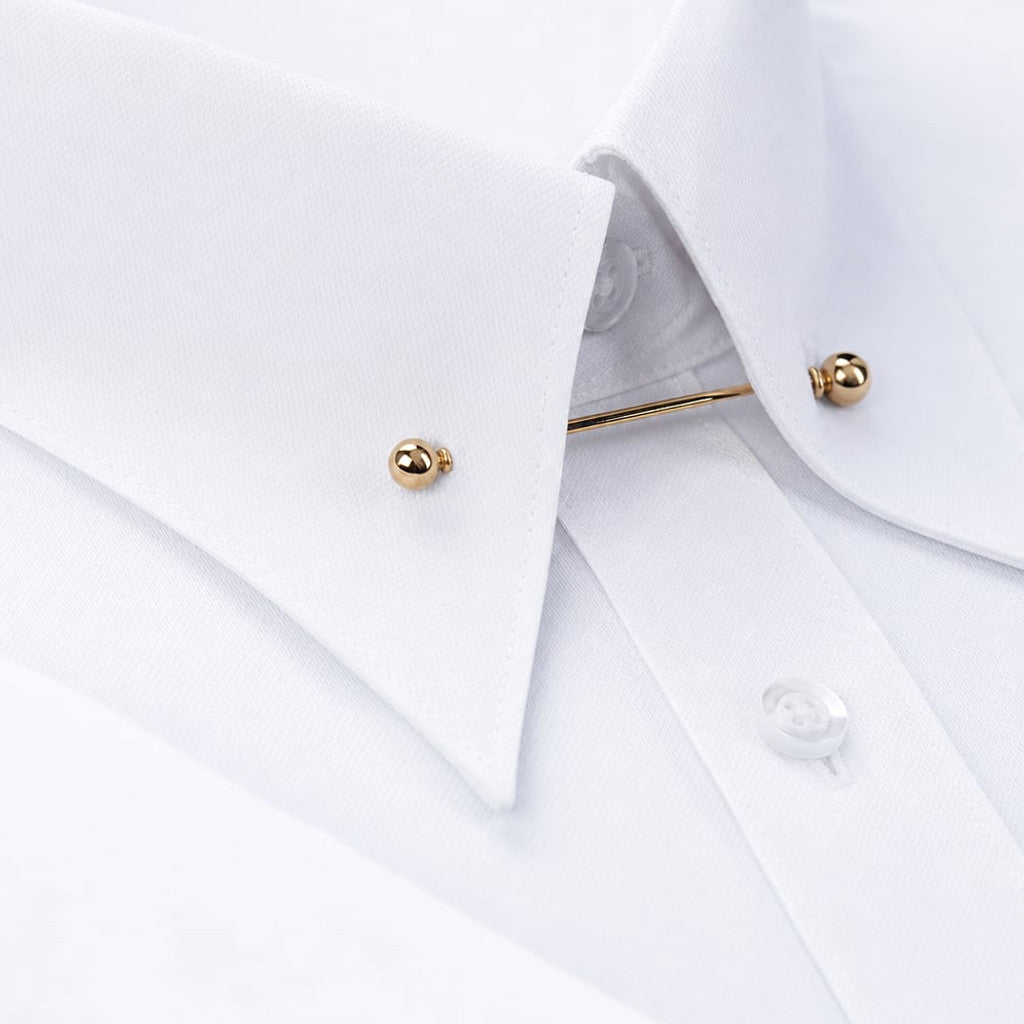 Stravan | Dress Shirt French Cuffs Collar Bar Detail White – Fabric and Detail Close-Up
