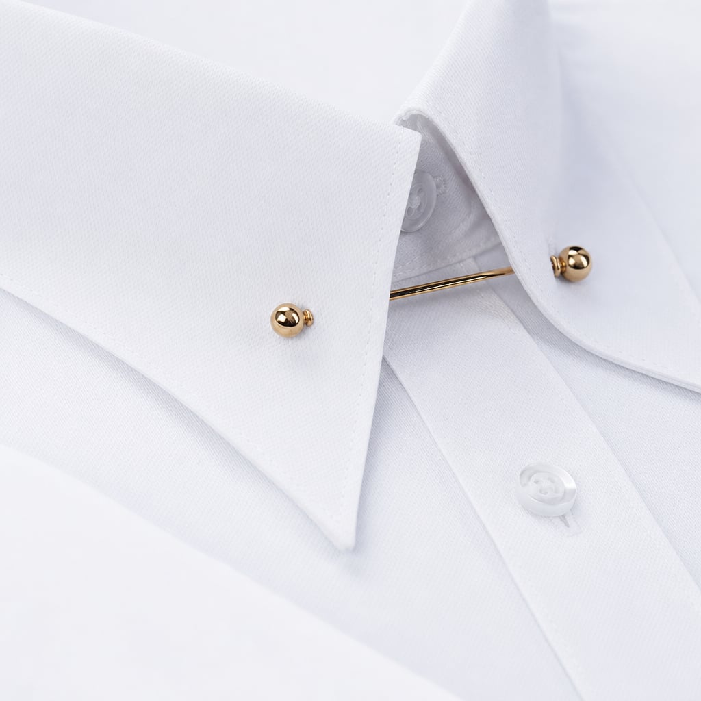Stravan | Dress Shirt French Cuffs Collar Bar Detail White – Fabric and Detail Close-Up