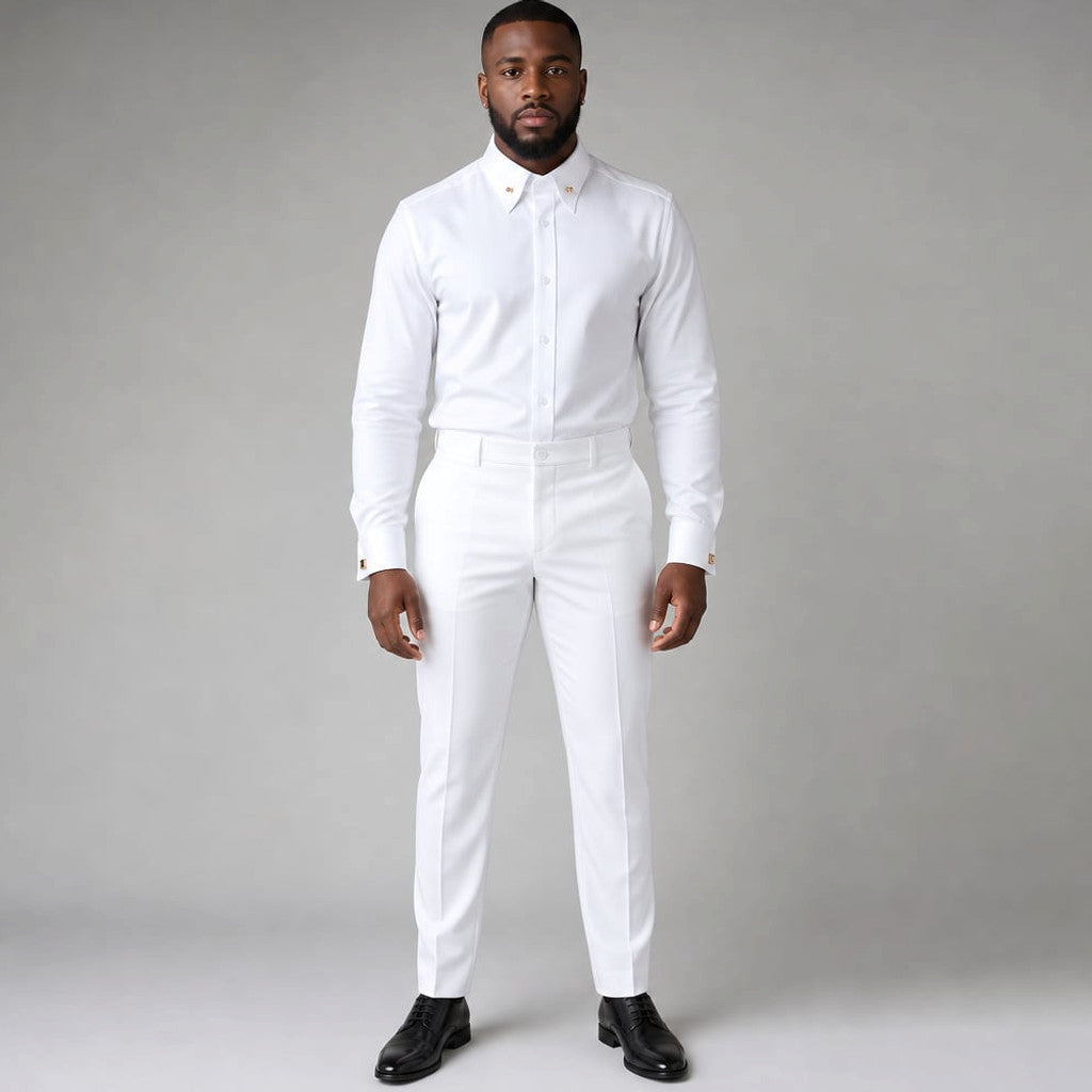 Stravan | Dress Shirt French Cuffs Collar Bar Detail in White – Tomosino Premium Menswear