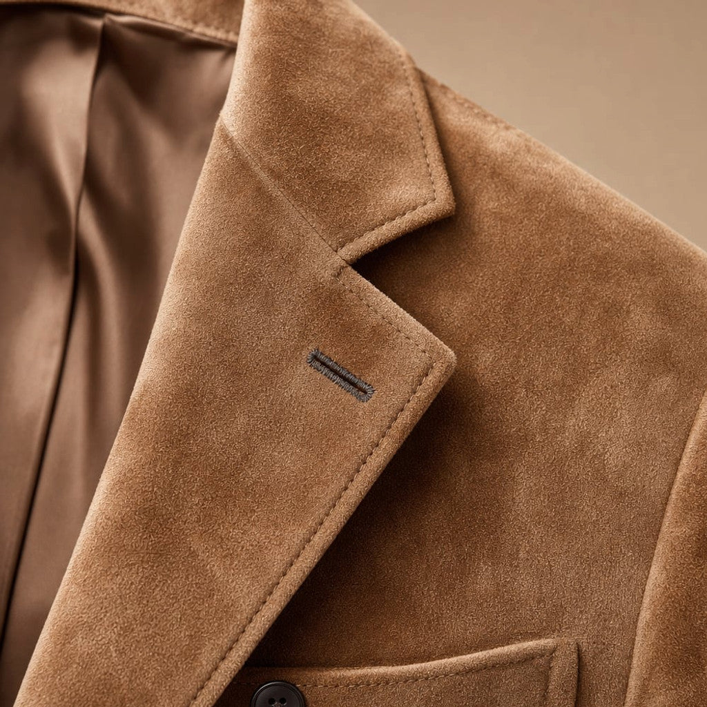 Suede Blazer Slim Fit Light Brown Light Brown – Fabric and Detail Close-Up