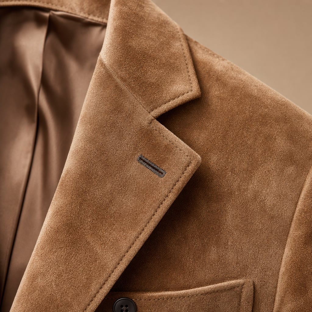 Suede Blazer Slim Fit Light Brown Light Brown – Fabric and Detail Close-Up