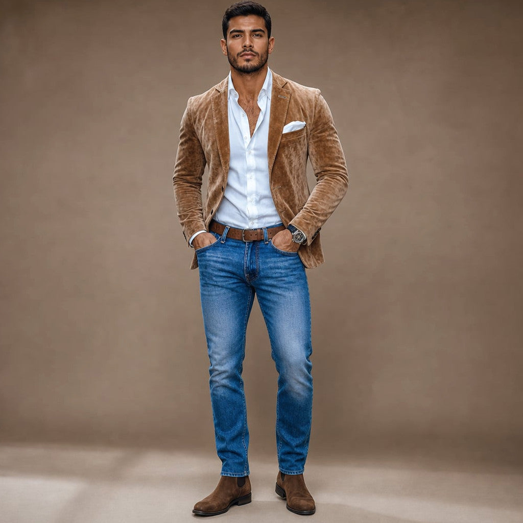 Suede Blazer Slim Fit Light Brown in Light Brown – Tomosino Premium Menswear