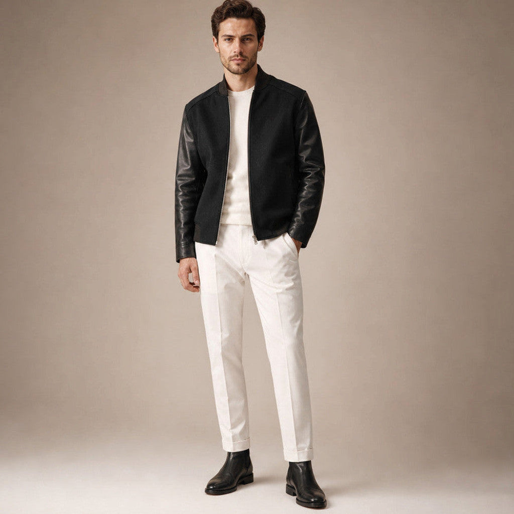 Talbot | Bomber Jacket Leather Sleeves Black – Product Photo