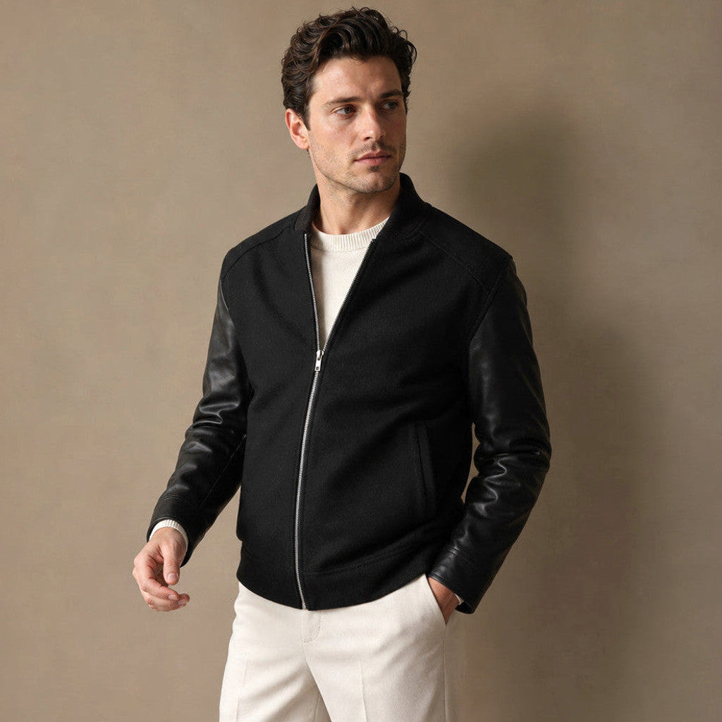 Talbot | Bomber Jacket Leather Sleeves Black – Product Photo