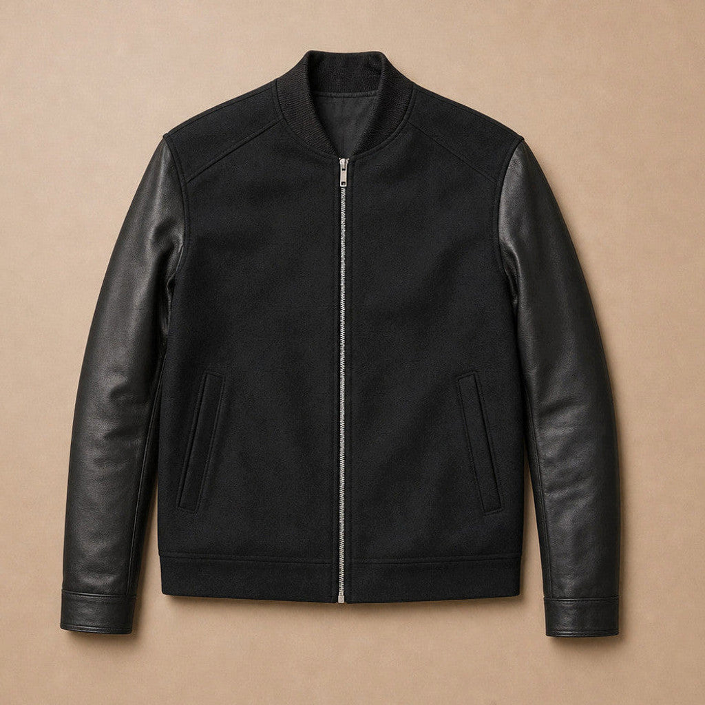 Talbot | Bomber Jacket Leather Sleeves Black – Product Photo