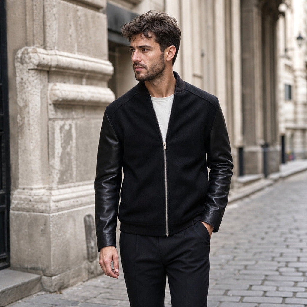 Talbot | Bomber Jacket Leather Sleeves Black – Product Photo