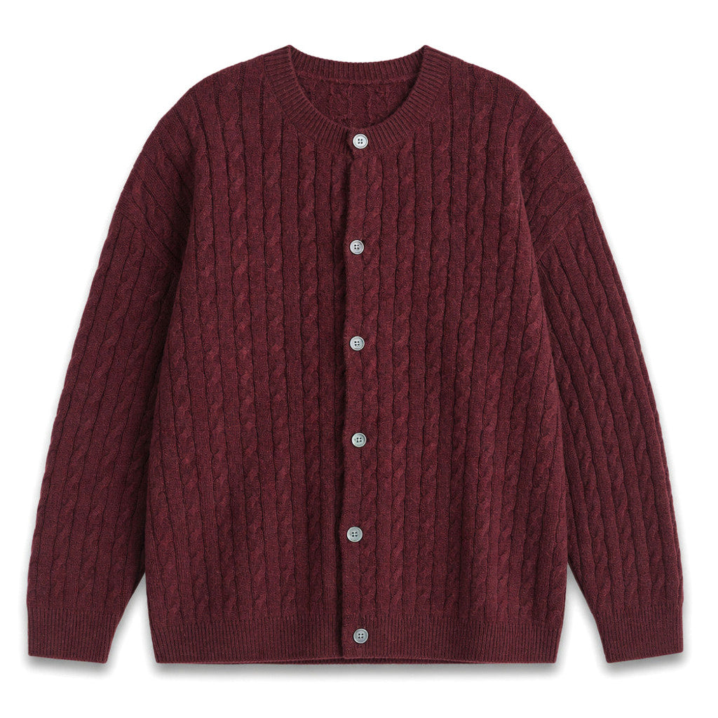 Tarlano | Cable Knit Cardigan Button Front Maroon – Product Photo
