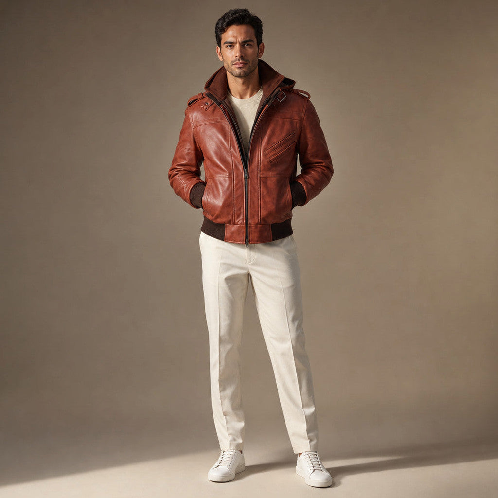 Tarnwick | Bomber Jacket Removable Hood Brown – Product Photo