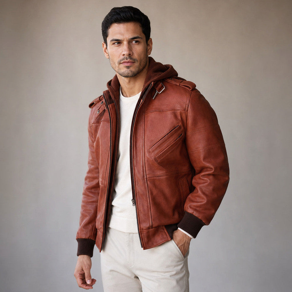 Tarnwick | Bomber Jacket Removable Hood Brown – Product Photo