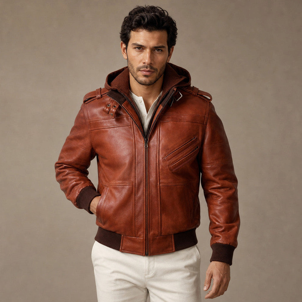 Tarnwick | Bomber Jacket Removable Hood Brown – Product Photo