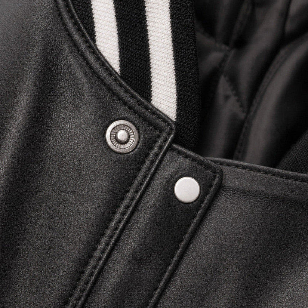 Thaddeus | Varsity Jacket Sheepskin Black – Product Photo