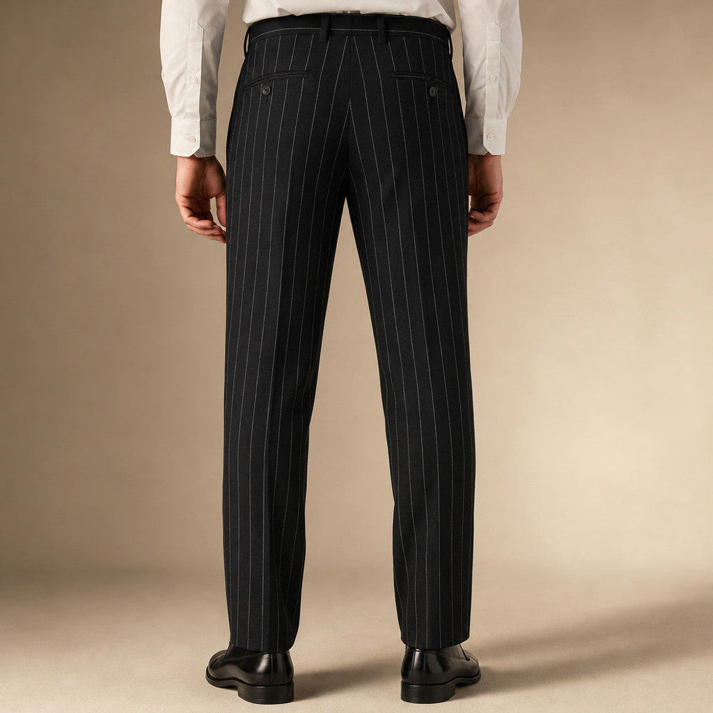 Thornbeck | Dress Pants Pinstripe Straight Fit Black – Full Look