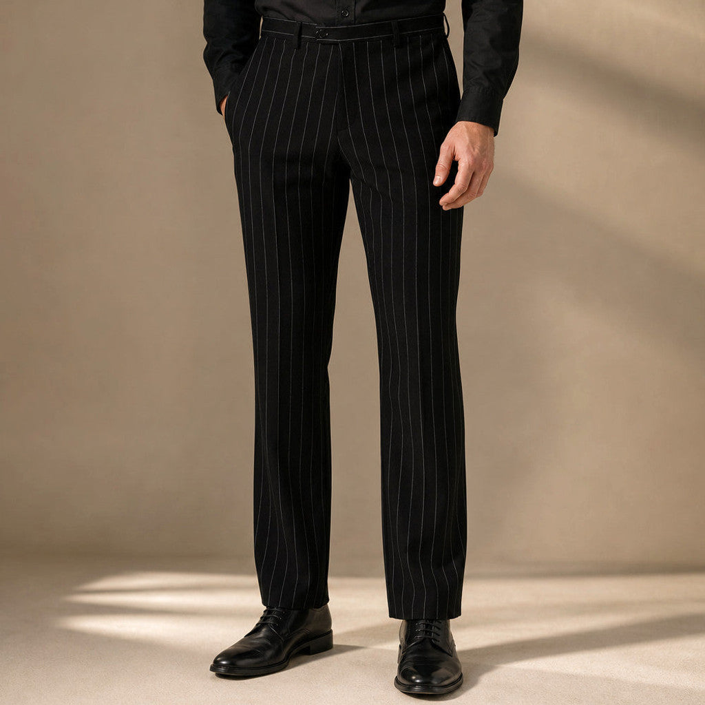 Thornbeck | Dress Pants Pinstripe Straight Fit Black – Product Photo