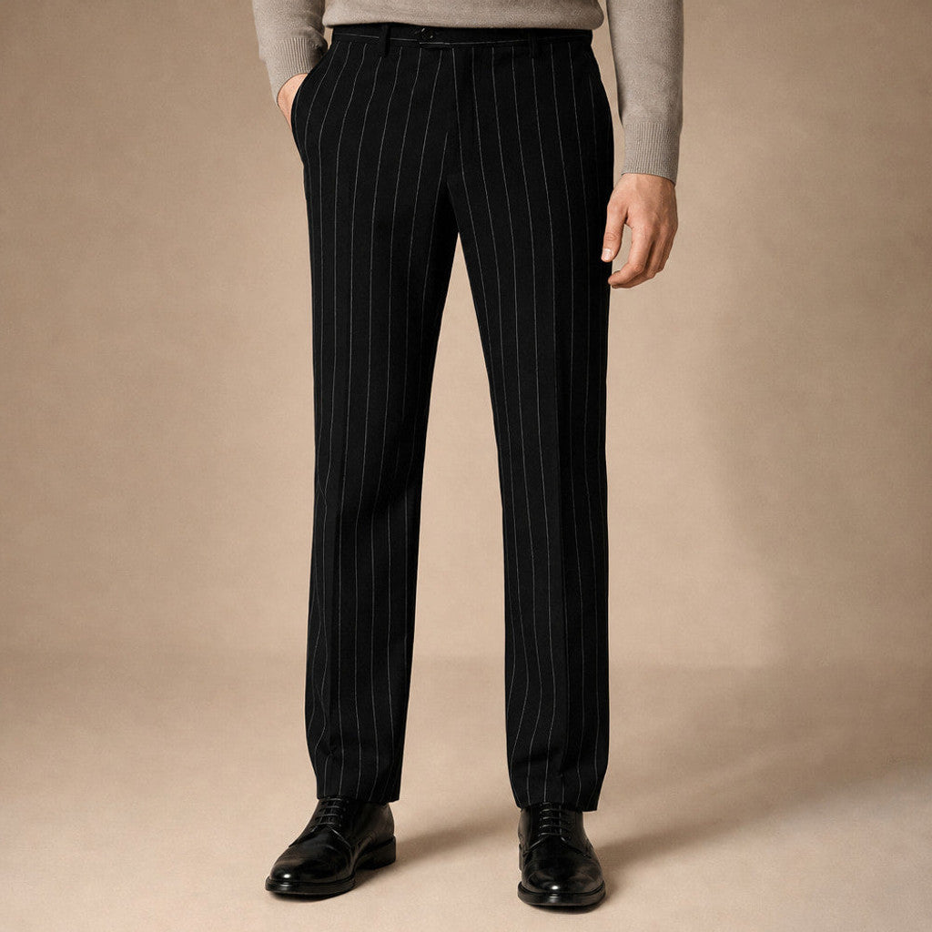 Thornbeck | Dress Pants Pinstripe Straight Fit in Black – Premium Editorial