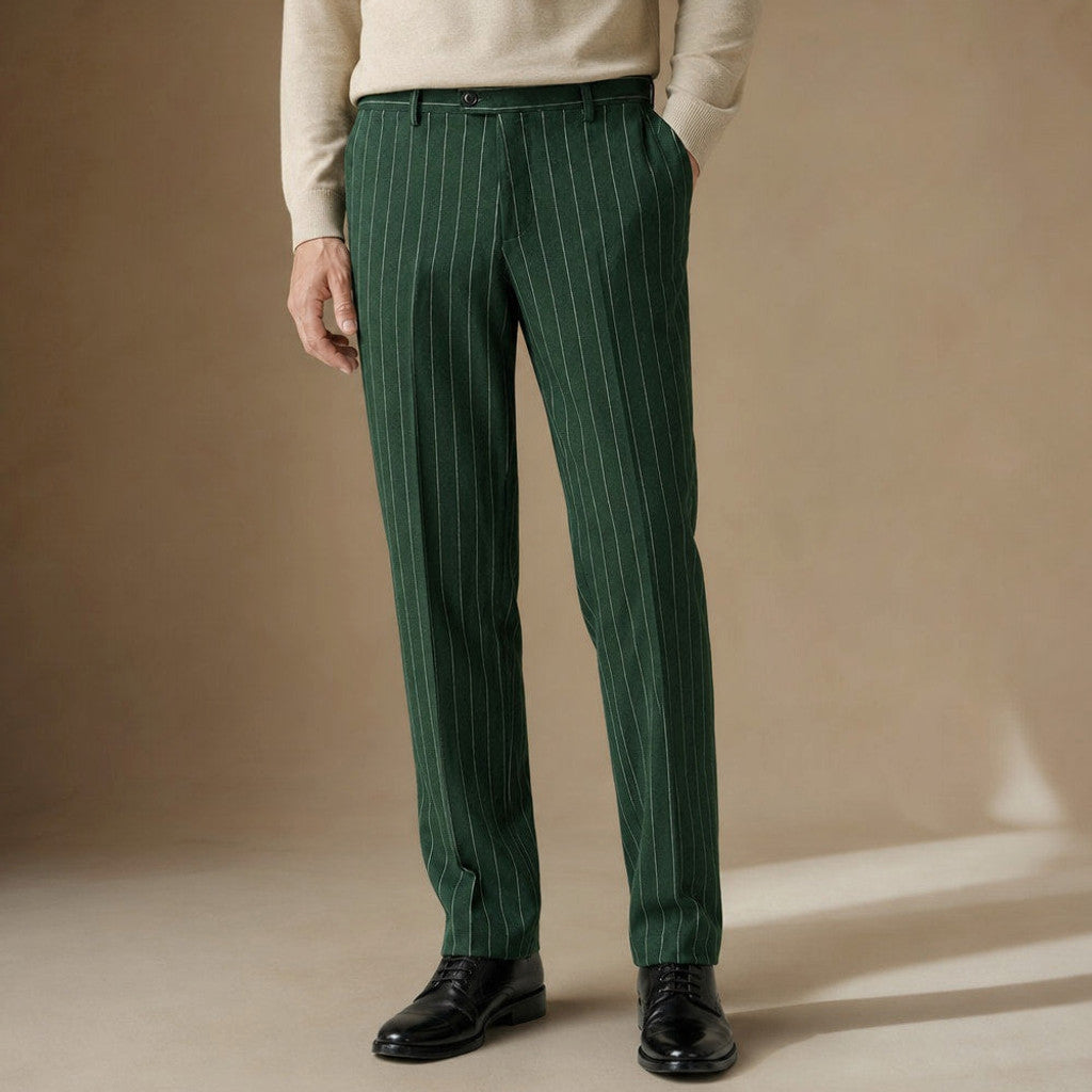 Thornbeck | Dress Pants Pinstripe Straight Fit Green – Product Photo