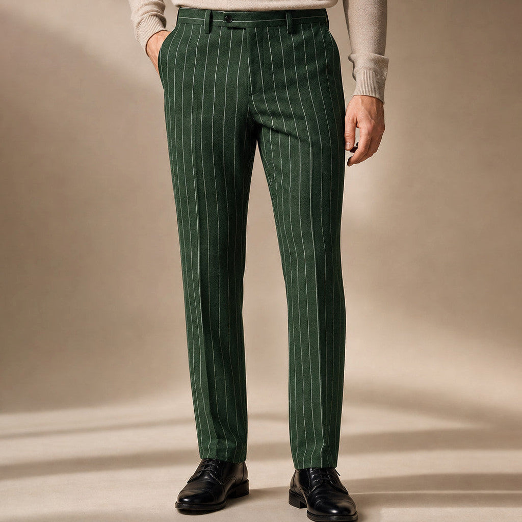 Thornbeck | Dress Pants Pinstripe Straight Fit in Green – Premium Editorial