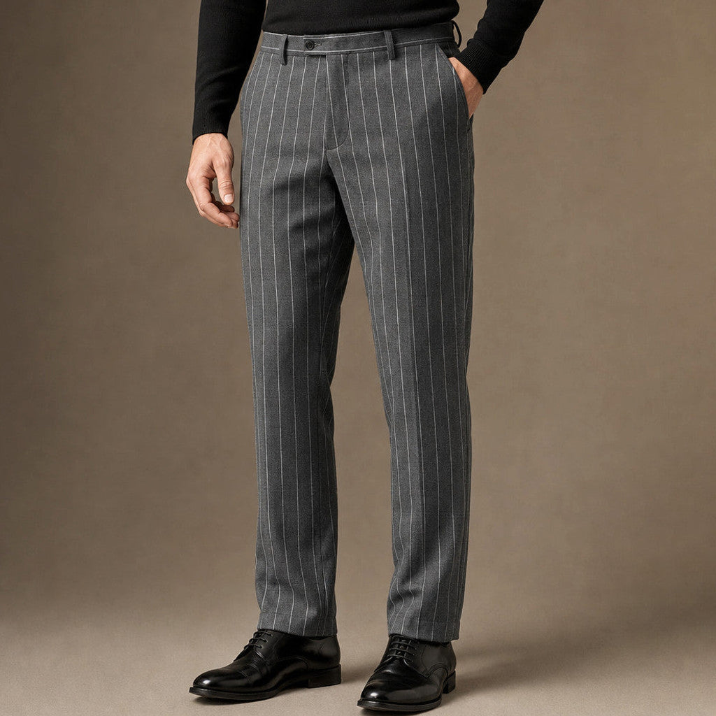 Thornbeck | Dress Pants Pinstripe Straight Fit in Grey – Premium Editorial