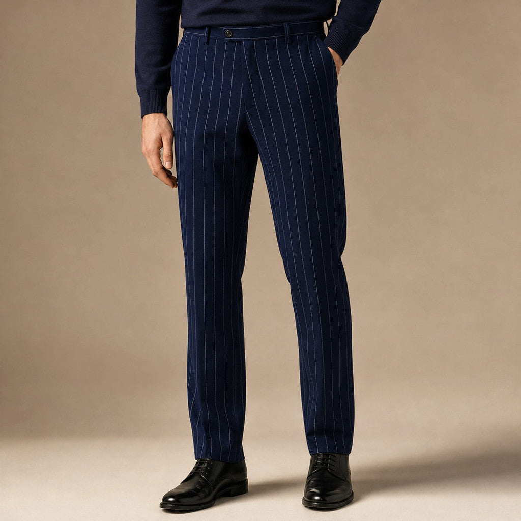 Thornbeck | Dress Pants Pinstripe Straight Fit Navy – Product Photo