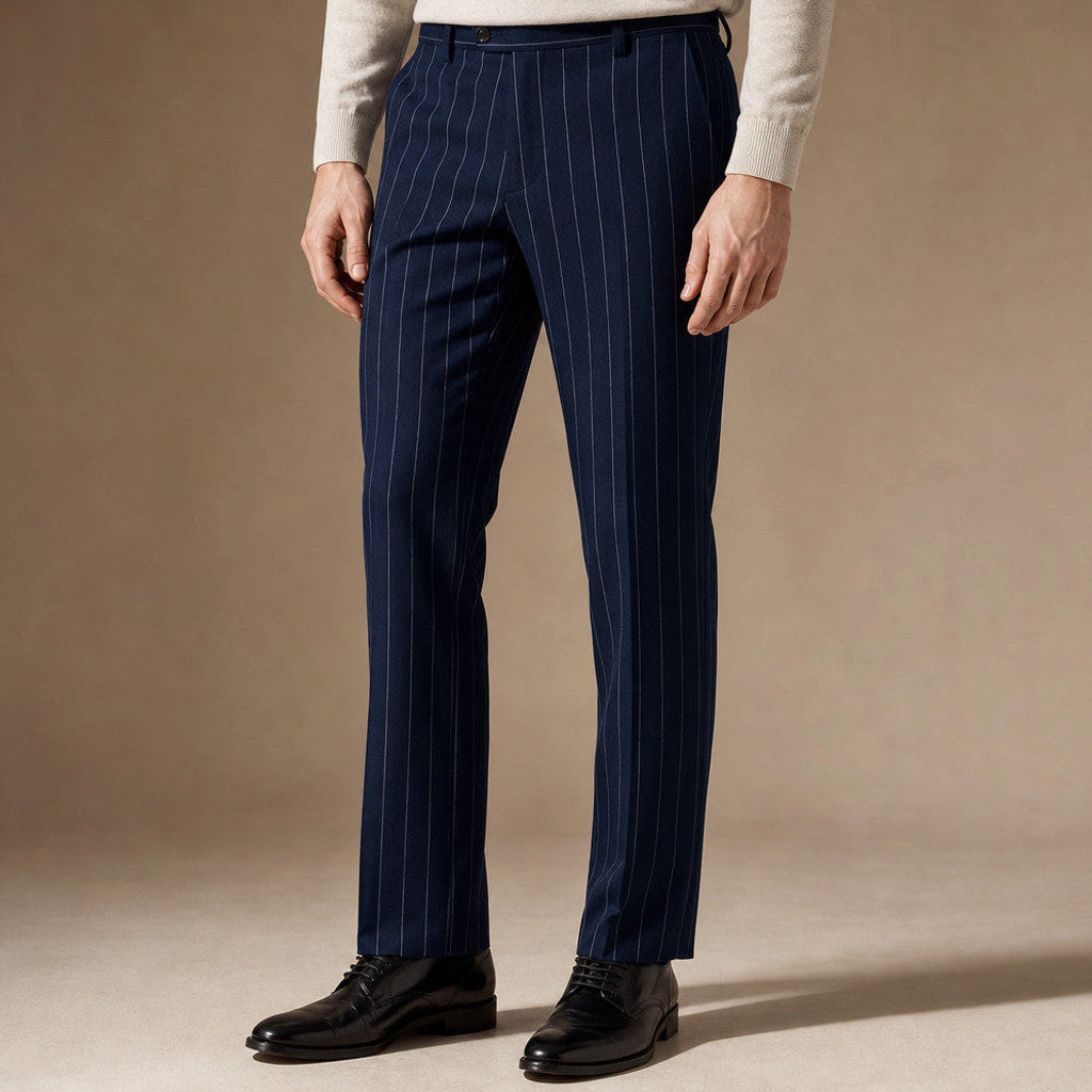 Thornbeck | Dress Pants Pinstripe Straight Fit in Navy – Premium Editorial