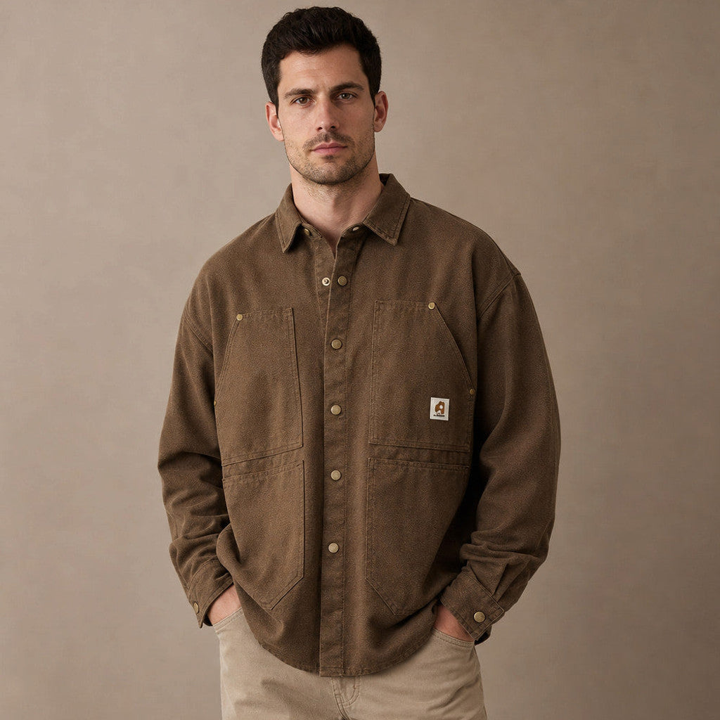 Thornbury | Utility Shirt Heavyweight Canvas Snap Front Brown – Product Photo