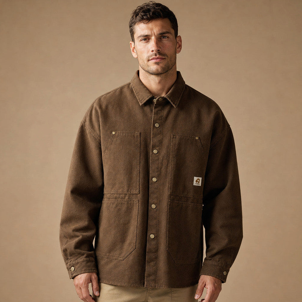 Thornbury | Utility Shirt Heavyweight Canvas Snap Front in Brown – Premium Editorial