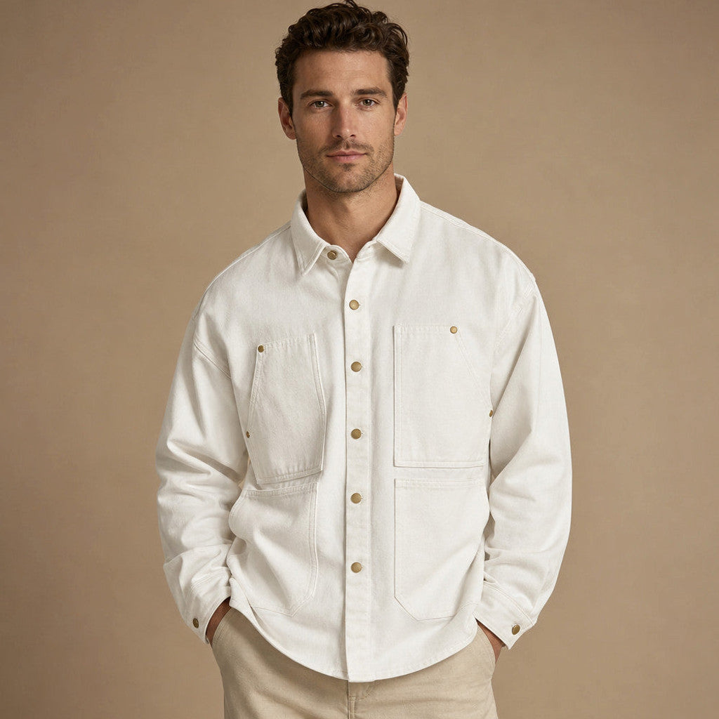 Thornbury | Utility Shirt Heavyweight Canvas Snap Front White – Product Photo