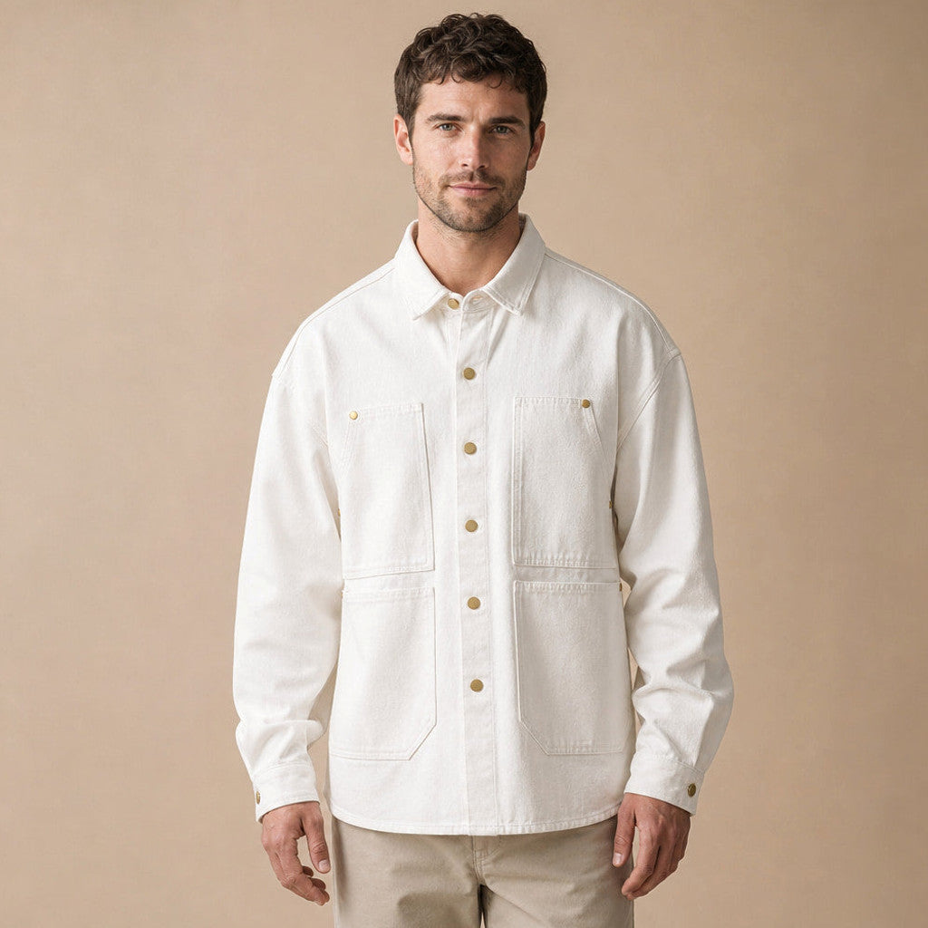 Thornbury | Utility Shirt Heavyweight Canvas Snap Front in White – Premium Editorial