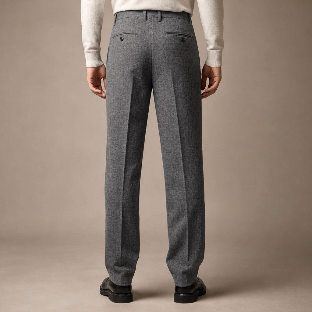 Thornwood | Dress Trouser Herringbone Pleated Front Dark Grey – Full Look