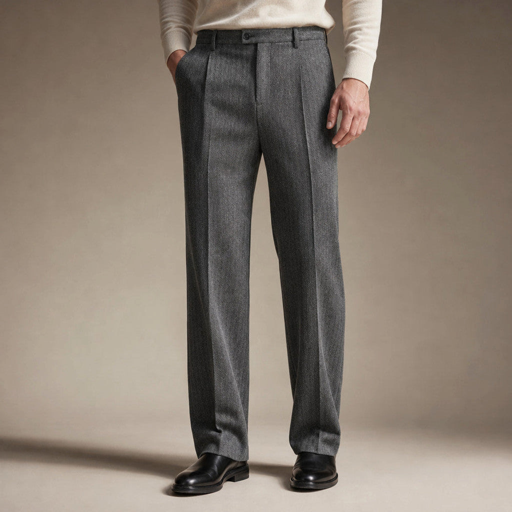 Thornwood | Dress Trouser Herringbone Pleated Front in Dark Grey – Premium Editorial