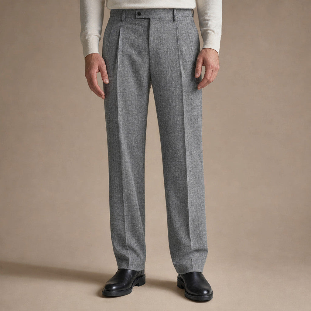 Thornwood | Dress Trouser Herringbone Pleated Front Grey – Product Photo