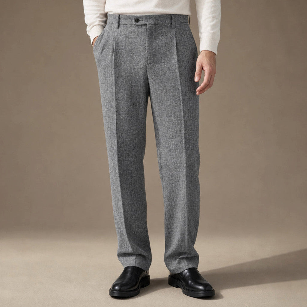 Thornwood | Dress Trouser Herringbone Pleated Front in Grey – Premium Editorial